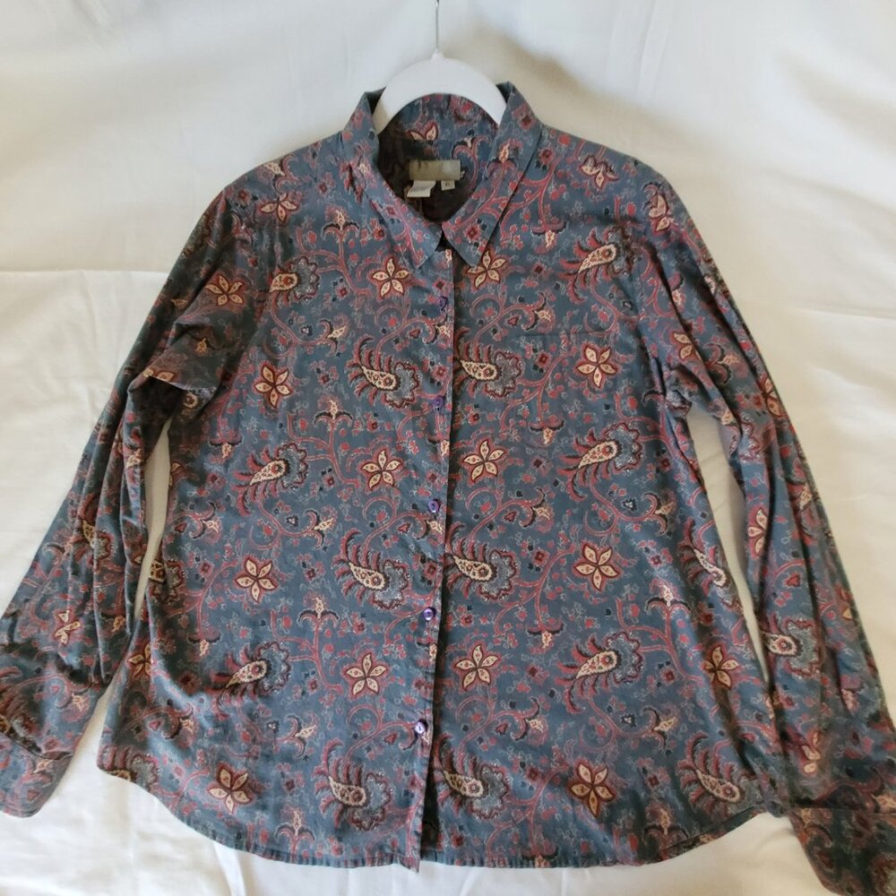 Paisley Blue Red Tan Button Shirt Territory Ahead Womens Size XL - Picture 3 of 11